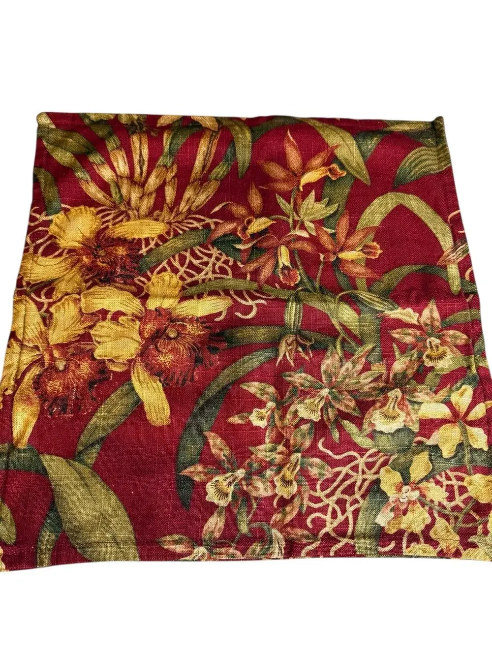 Two Linen Throw Pillow Covers Burgundy Botanical Print